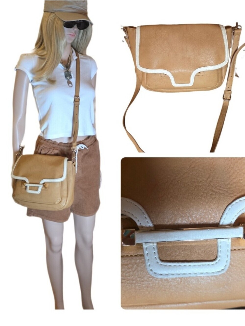 Big Buddha Tan Crossbody Shoulder Bag with White Trim
